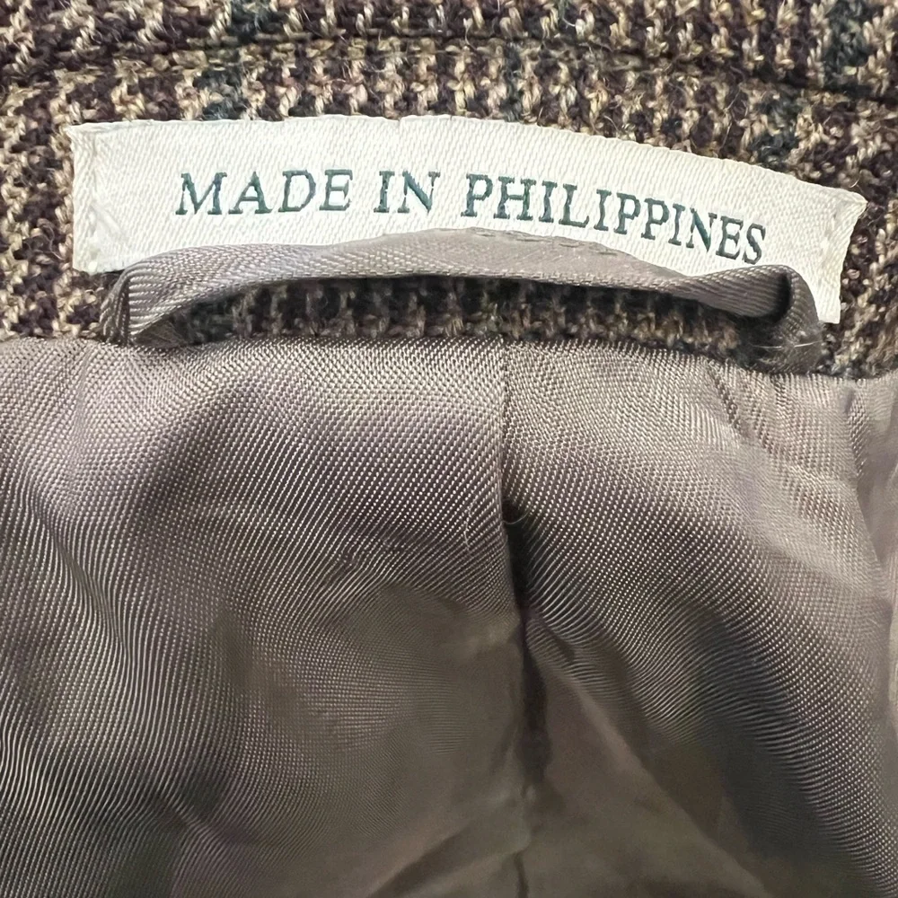 Lauren Ralph‎ Lauren Wool Elbow Patch Houndstooth Dark Brown Check Blazer 48R